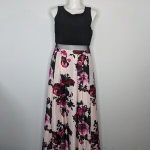 B&A by Betsy & Adam black pink sleeveless maxi gown dress 18W